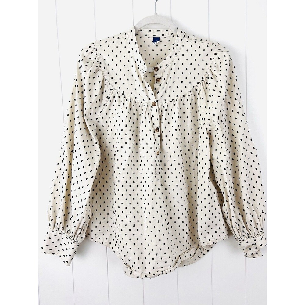 Old Navy Cream & Black Polka Dot Cotton Cottagecore Romantic Blouse Large